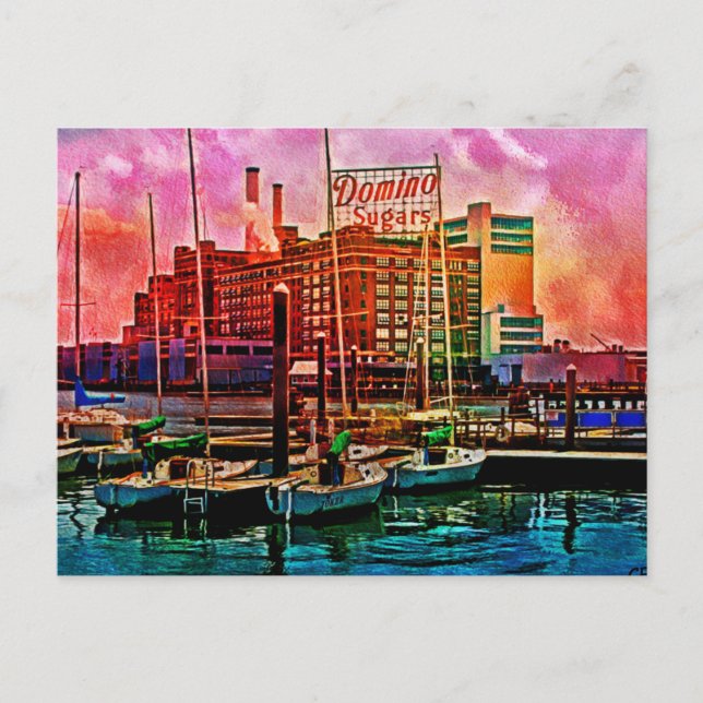 Domino Sugars i gryningen — Locust Point Baltimore Vykort (Framsida)