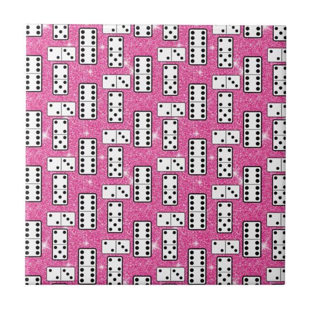 Dominobrickor Dominobräde Pink Glitter Kakelplatta (Framsidan)