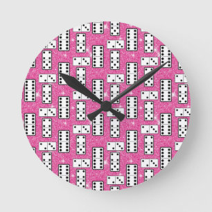 Dominobrickor Dominobräde Pink Glitter Rund Klocka