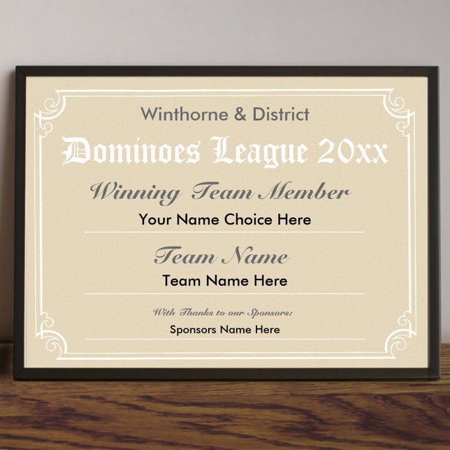 Dominoes Competition Certificate Poster (Skapare uppladdad)