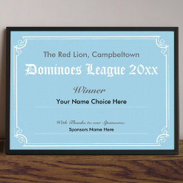 Dominoes Competition Winners certifikat Poster
