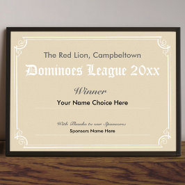 Dominoes Competition Winners certifikat Poster