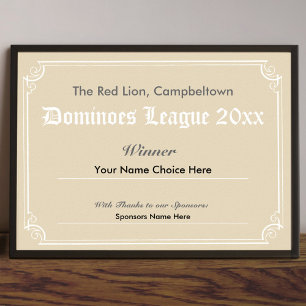Dominoes Competition Winners certifikat Poster