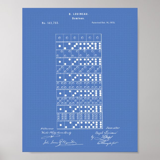 Dominos 1873 Patent Art Blueprint Poster (Framsidan)