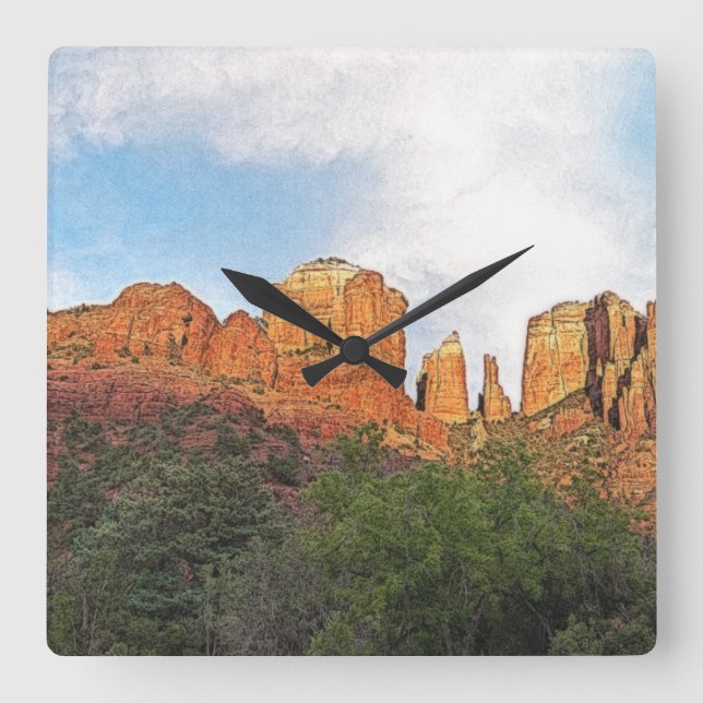 Domkyrkasten Sedona Arizona Fyrkantig Klocka (Framsida)