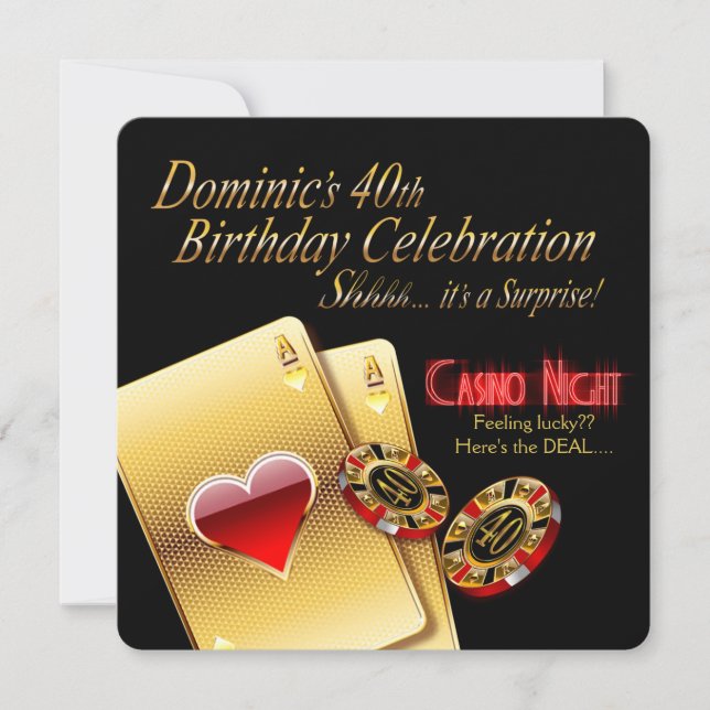 Dom's Vegas Casino Night 40:e födelsedagen Party Inbjudningar (Framsida)