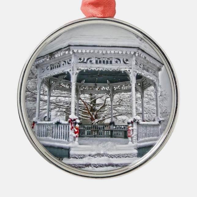 Domstol Gazebo i Snö Julgransprydnad Metall (Framsidan)