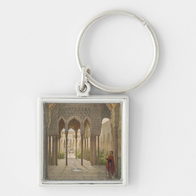 Domstolen av lejon, Alhambraen, Granada, 185 Fyrkantig Silverfärgad Nyckelring (Framsidan)