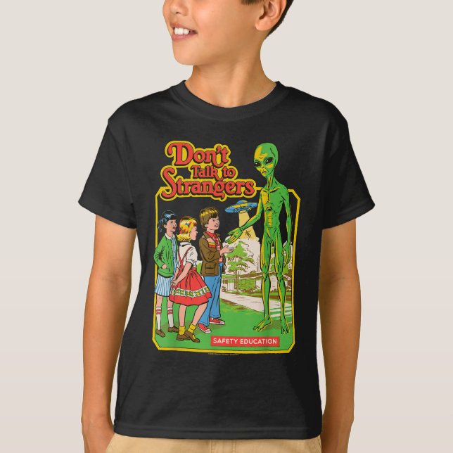 Don't Talk to Strangers Alien Ufo Retro Funny T Shirt (Framsida)