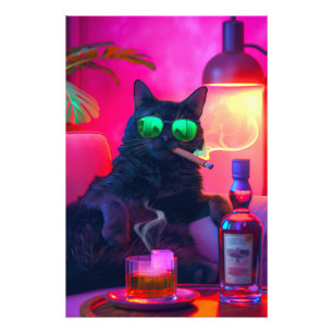 Don Gatto's Nightcap Finare Cat Drinking Whiskey Fototryck