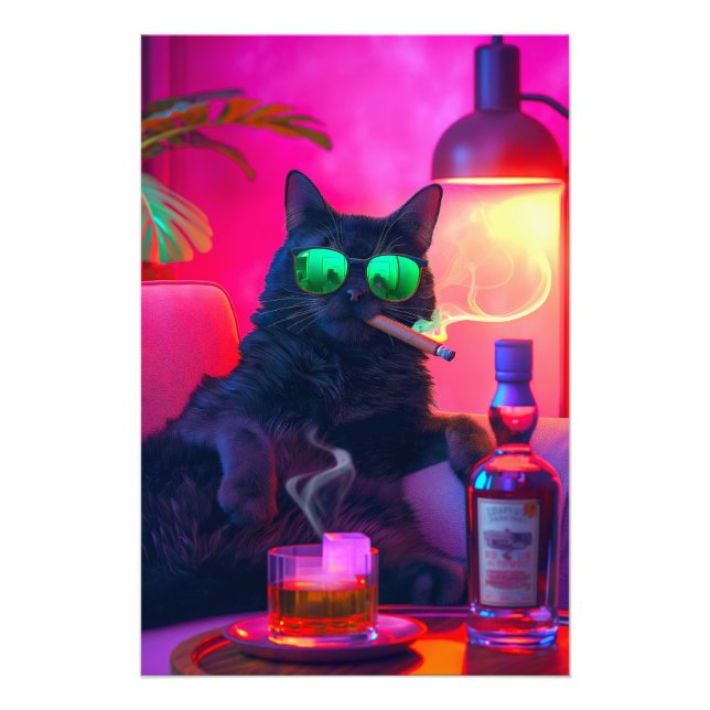 Don Gatto's Nightcap | Finare Cat Drinking Whiskey Fototryck (Framsidan)