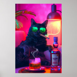 Don Gatto's Nightcap Finare Cat Drinking Whiskey Poster