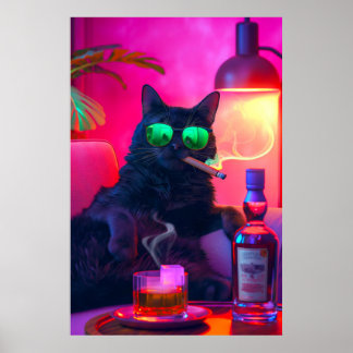 Don Gatto's Nightcap | Finare Cat Drinking Whiskey Poster