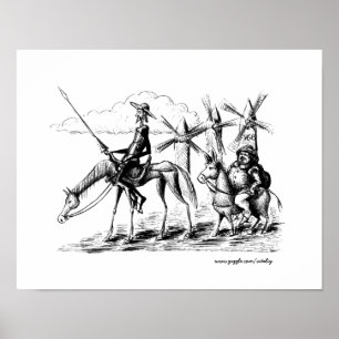 Don Quijote och Sancho Panza bläck penna teckning Poster