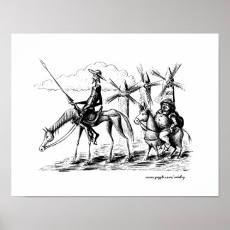 Don Quijote och Sancho Panza bläck penna teckning  Poster