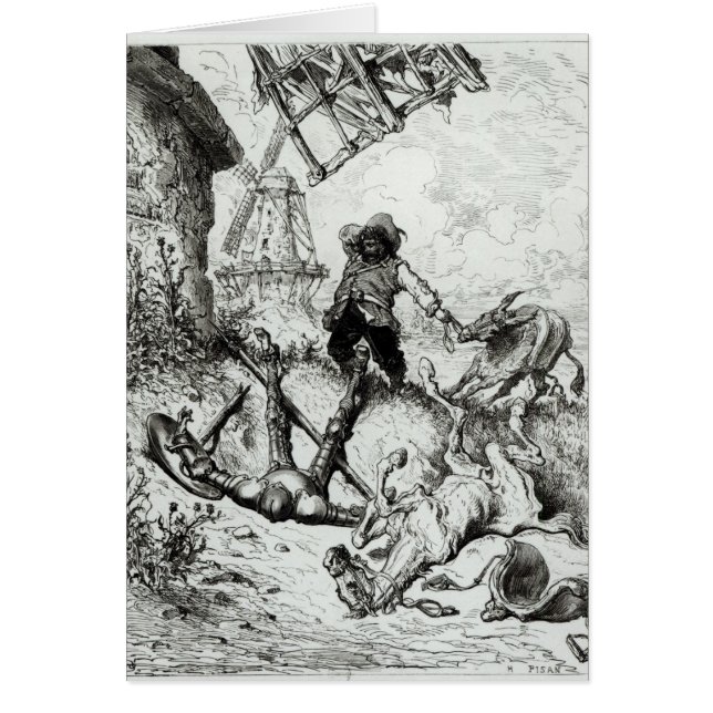 Don Quijote och väderkvarnarna Hälsningskort (Framsidan)