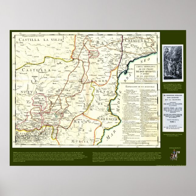 Don Quijote Route Karta - Cervantes Poster (Framsidan)