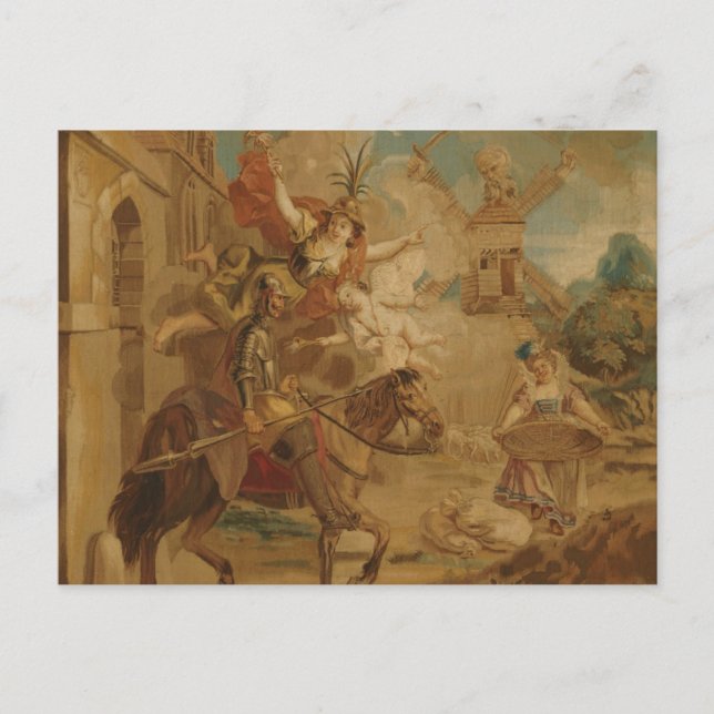 Don Quijote styrd av dårskap, 1700-tals gobeläng Vykort (Framsida)