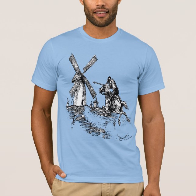 Don Quixote Fighting Windmills T Shirt (Framsida)