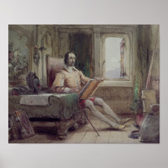 Don Quixote i sin studie Poster (Framsidan)