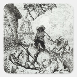 Don Quixote och Windmills Fyrkantigt Klistermärke