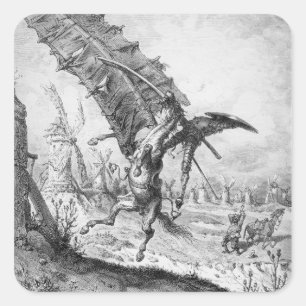 Don Quixote och Windmills Fyrkantigt Klistermärke