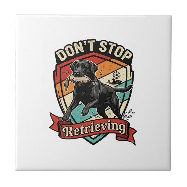 Don Stop Apportera Svart Labrador Hund Anka Retro  Kakelplatta (Framsidan)