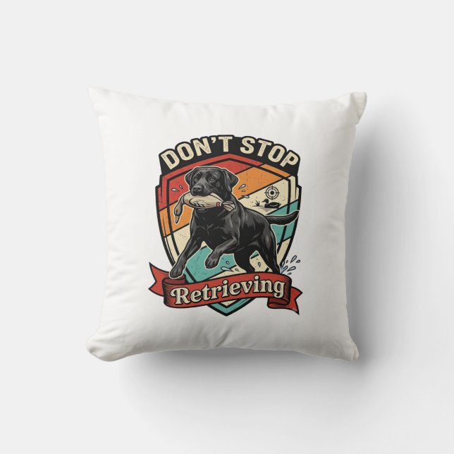 Don Stop Apportera Svart Labrador Hund Anka Retro  Kudde (Framsida)