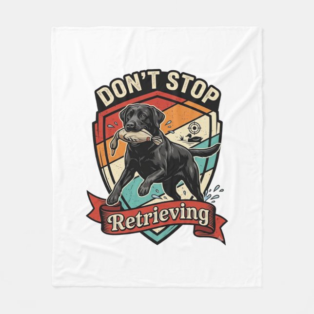 Don Stop Retrieving Svart Labrador Hund Anka Retro Fleecefilt (Framsidan)