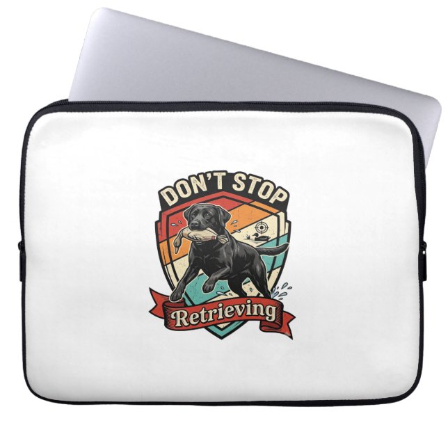Don Stop Retrieving Svart Labrador Hund Anka Retro Laptop Fodral (Framsidan)