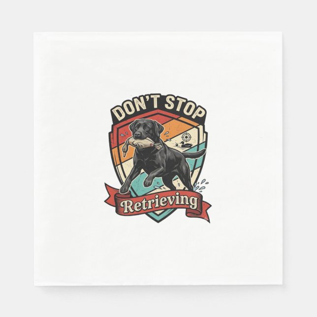 Don Stop Retrieving Svart Labrador Hund Anka Retro Pappersservett (Framsidan)