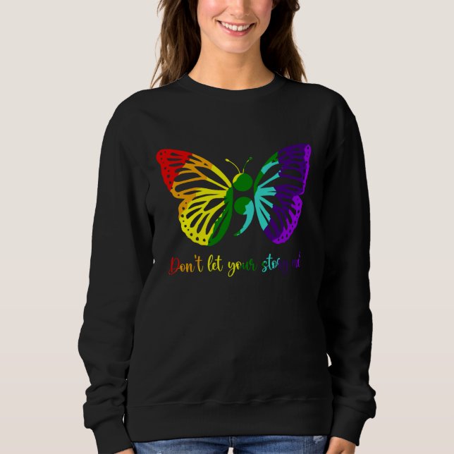 Don t Let Your Story End Semicolon Butterfly Menta T Shirt (Framsida)