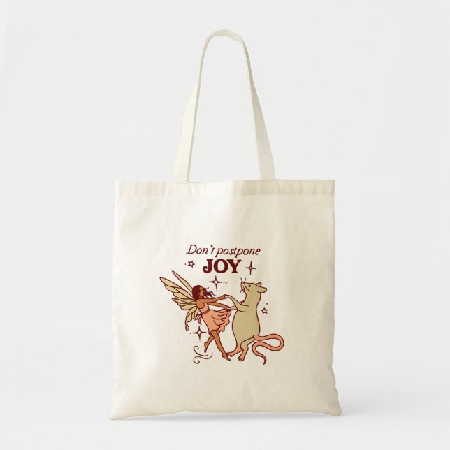 Don’t Postpone Joy Whimsical Fairy Tote Bag Tygkasse (Framsidan)
