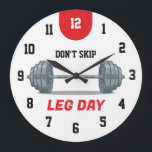 Don’t Skip Leg Day Barbell Stor Klocka<br><div class="desc">Bold and motivating wall clock design featuring a barbell loaded with weight plates on a clean white background and the powerful phrase “DON’T SKIP LEG DAY” in black lettering. Perfect for gyms, home workout spaces, personal trainers, and fitness enthusiasts who live by the leg day rule. This minimalist yet strong...</div>