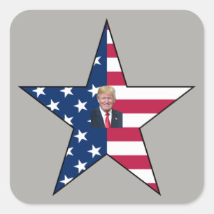 Donald J. Trump~ President~ US Flagga~ Star ~ MAGA Fyrkantigt Klistermärke