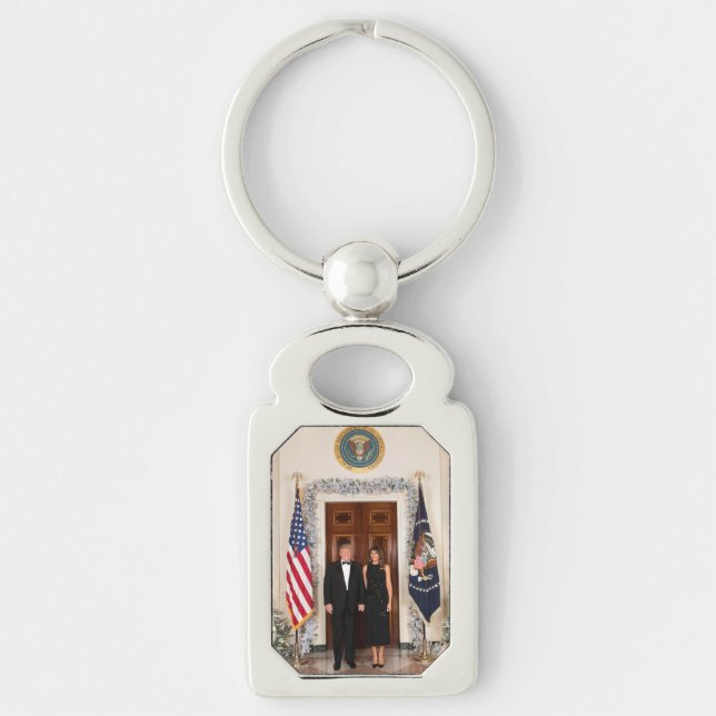 Donald & Melania Trump's jul White House Rektangulärt Silverfärgad Nyckelring (Framsidan)