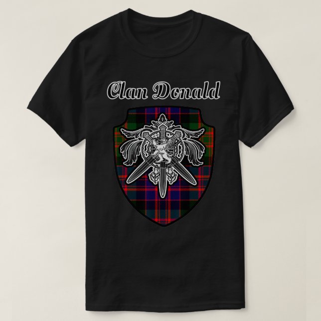 Donald Scottish Klan Tartan Lejon Sword Vapensköld T Shirt (Design framsida)