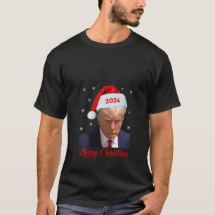 Donald Trump 2024 Mugg Shot Trump Santa Hat Merry  T Shirt
