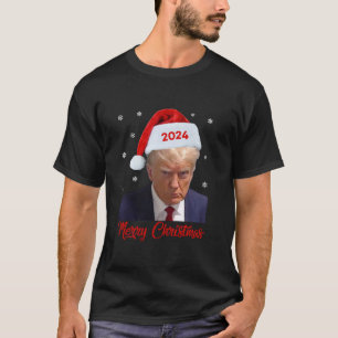 Donald Trump 2024 Mugg Shot Trump Santa Hat Merry  T Shirt