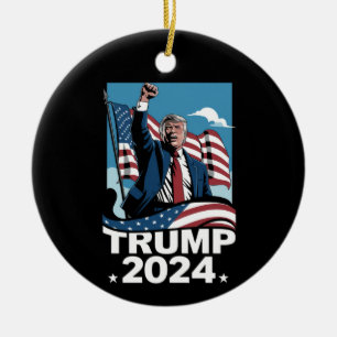 Donald Trump 2024 US Val American Flagga Julgransprydnad Keramik