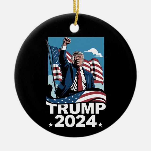 Donald Trump 2024 US Val American Flagga Julgransprydnad Keramik (Framsidan)