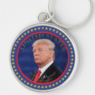Donald Trump 45 president Rund Silverfärgad Nyckelring