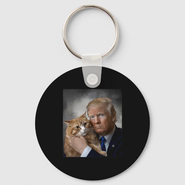 Donald Trump And Cat Funny Trump And Cat, Litical  Nyckelring (Framsida)