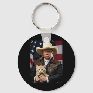 Donald Trump Cat Shirt Cowboy American Flagga Funn Nyckelring