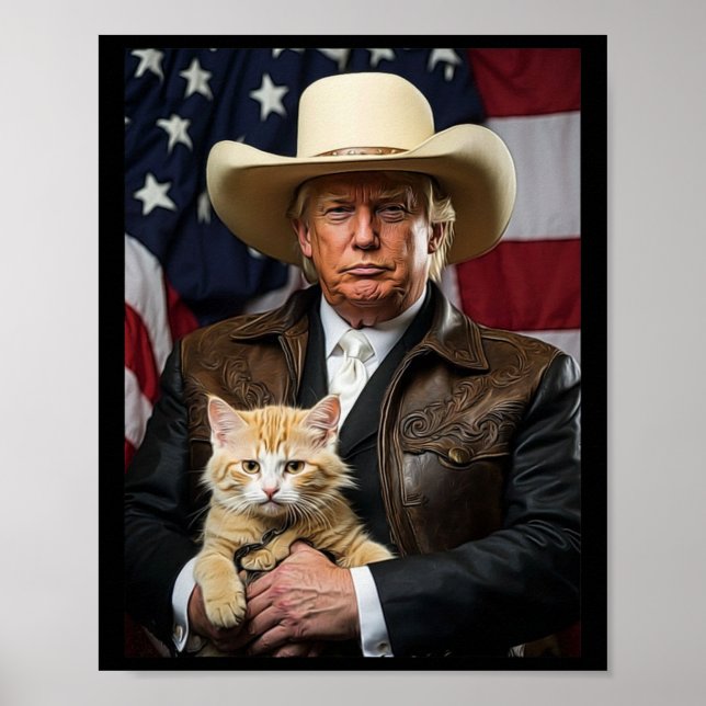 Donald Trump Cat Shirt Cowboy American Flagga Funn Poster (Framsidan)