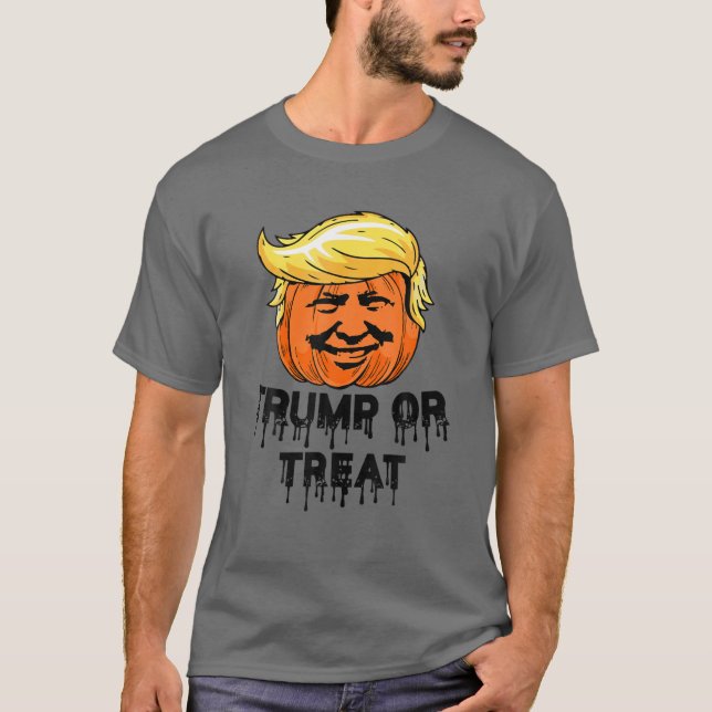 Donald Trump eller Behandla Scary Pumpkin Hallowee T Shirt (Framsida)