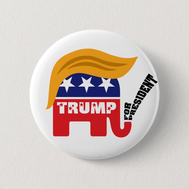 Donald Trump För President GOP Elefant Hår Knapp (Framsida)