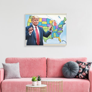 Donald Trump framför Altered U.S. Karta Artwork Canvastryck