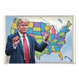 Donald Trump framför Altered U.S. Karta Artwork Fototryck
