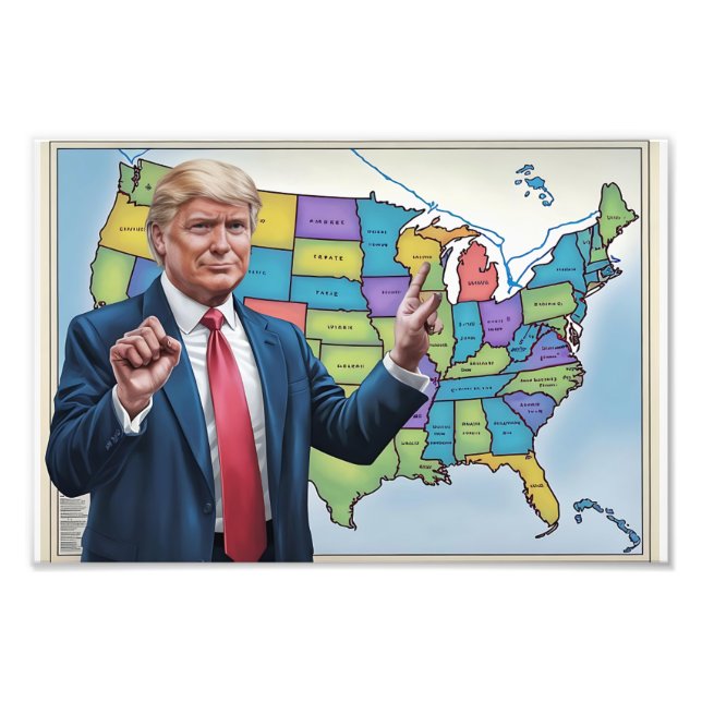 Donald Trump framför Altered U.S. Karta Artwork Fototryck (Framsidan)
